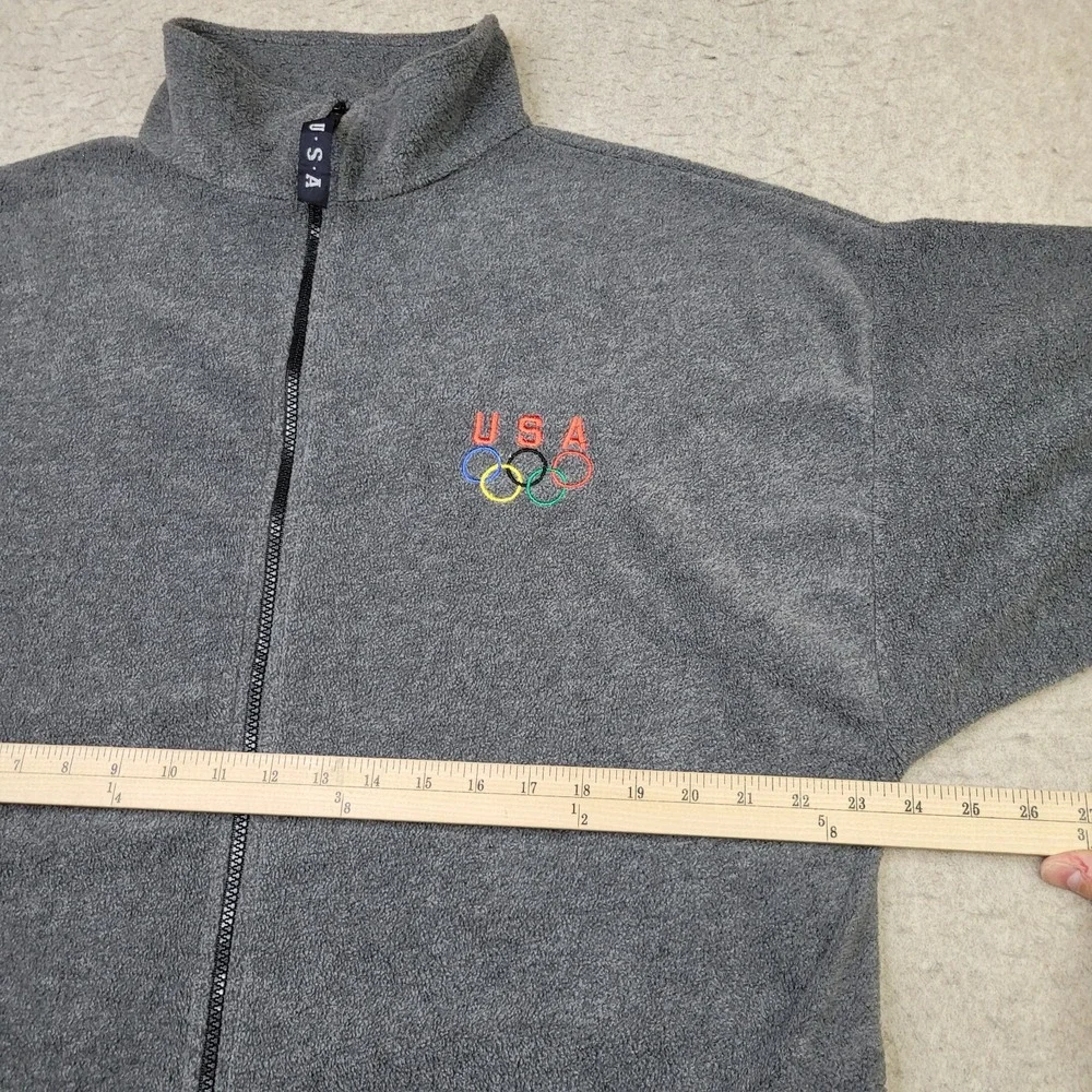 Team USA Olympics Jacket Full Zip Mens XL Gray Fleece Mock Neck Made‎ in USA